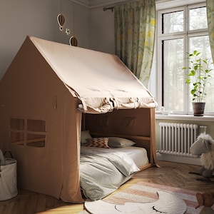 Peuterhuisbed, montessori-bedframe voor kinderen, huisvormig tipibed, perfect vloerbed en speelhuisje voor kinderen, ideaal verjaardagscadeau