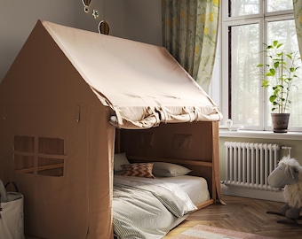 Kleinkind-Hausbett, Montessori-Bettrahmen für Kinder, Hausförmige Tipi-Bett, Kinderbodenbett und Spielhaus, ideales Geburtstagsgeschenk
