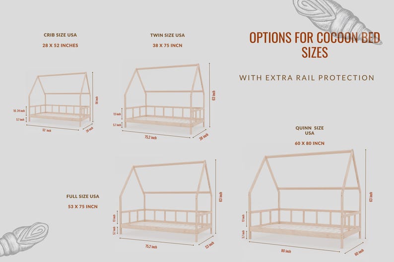 Floor Bed with Rails | Strawberry Canopy | Solid Alder Wood | Toddler Bed Frame | Bedroom Furniture for Kids image 6