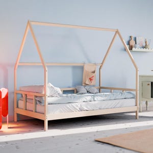 Floor Bed with Rails | Strawberry Canopy | Solid Alder Wood | Toddler Bed Frame | Bedroom Furniture for Kids image 2