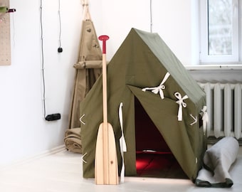 Tent House For Kids / Cabin Playhouse / Kids Cottage Playhouse / Scout Tent / Boys Teepee / Army Tent House For Kids - first birthday