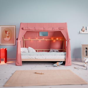 Floor Bed with Rails | Strawberry Canopy | Solid Alder Wood | Toddler Bed Frame | Bedroom Furniture for Kids image 3