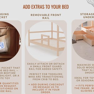 Floor Bed with Rails | Strawberry Canopy | Solid Alder Wood | Toddler Bed Frame | Bedroom Furniture for Kids image 7
