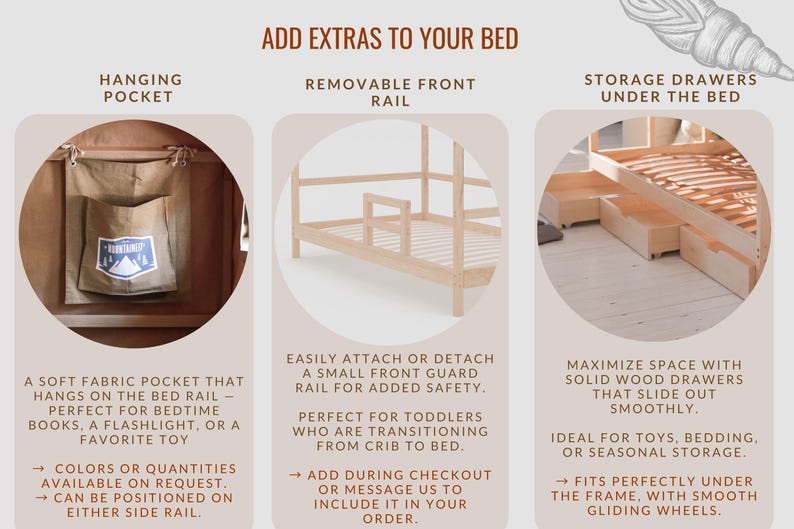 Floor Bed with Rails | Strawberry Canopy | Solid Alder Wood | Toddler Bed Frame | Bedroom Furniture for Kids image 7