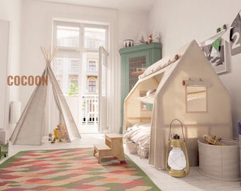 Wood House Bed Frame for Kids | Twin Bed, Toddler Bed, House Bed | Perfect for Children’s Home & Nursery | Full Bed Options for Kids Bedroom