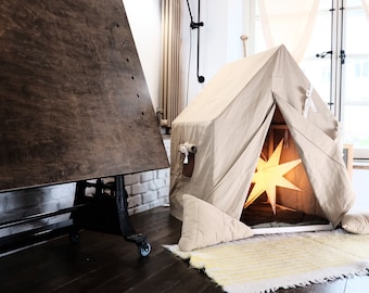 Safari tent Camp teepee Beige playhouse/Sleep square tent Indoor play  house Kids camping tent set 1st birthday