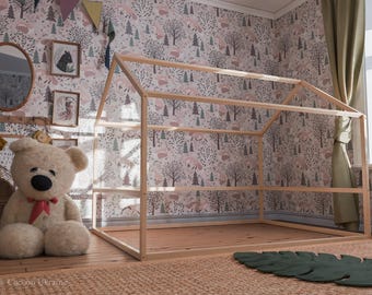 Twin Size Bed, Floor Bed, Montessori House Bed, Montessori Furniture, Toddler Bed, Canopy Bed, House Bed, Toddler Floor Bed, Twin Bed Canopy