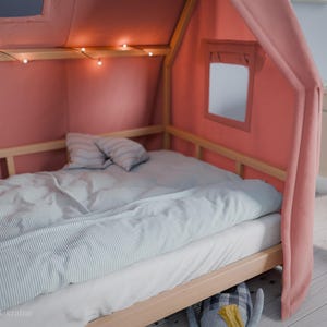 Floor Bed with Rails | Strawberry Canopy | Solid Alder Wood | Toddler Bed Frame | Bedroom Furniture for Kids image 4