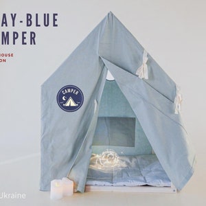 Grau-blaues Camper Spielhaus, Spielhaus für Kinder, Tipi Kinder, Spielzelt, Kinder Tipi, Tipi Zelt, Geburtstagsgeschenk