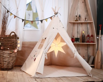 Canvas tent for every little dreamer - Indoor Playhouse/Kids Princess Tent - natural cotton, eco-friendly gift for 1st birthday or Christmas