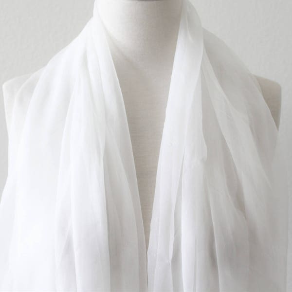 Extremely Sheer and Delicate 100% Pure Silk Scarf/Lightweight Extra Long Wrap/Chiffon White Silk Scarf/Solid Color Silk Scarves