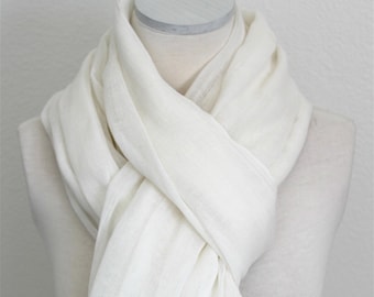 Fine linen wrap light scarf wide long knitted throw