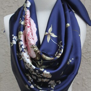 Navy Scarf Square Scarfs for Women Satin Square Silk Like Hair Scarves and  Wraps Headscarf