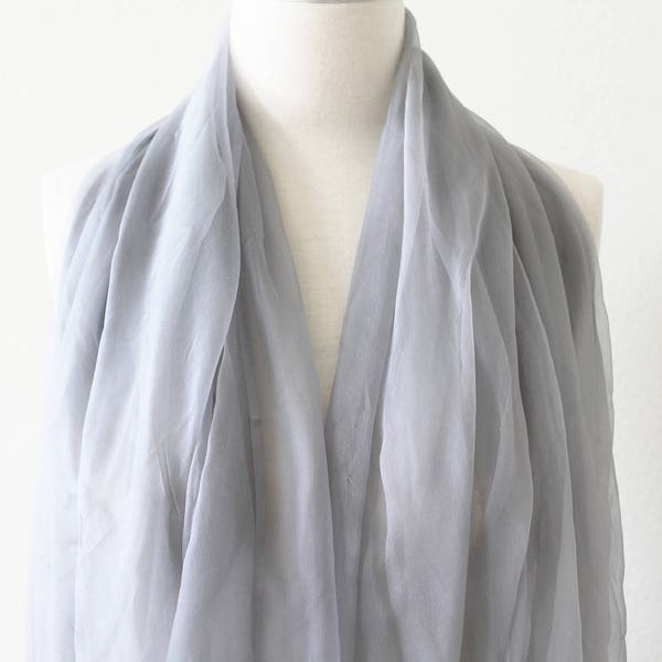 Extremely Sheer and Delicate 100% Pure Silk Scarf/Lightweight Extra Long Wrap/Cloud Gray Silk Scarf/Solid Color Silk Scarves