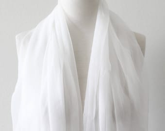 Extremely Sheer and Delicate 100% Pure Silk Scarf/Lightweight Extra Long Wrap/Chiffon White Silk Scarf/Solid Color Silk Scarves