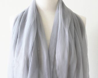 Extremely Sheer and Delicate 100% Pure Silk Scarf/Lightweight Extra Long Wrap/Cloud Gray Silk Scarf/Solid Color Silk Scarves