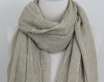 100% Pure Cotton Scarf/Lightweight Gauze/Extra Long Wrap/Egg Shell Beige Cotton Scarf/Large Beige White Shawl/Womens Mens Scarf