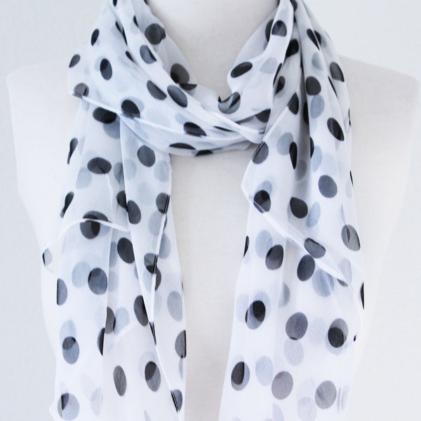 Soft Chiffon Polka Dots Long Wrap Scarves/Black, White, Navy Blue, Pink, Green, Light Blue, Beige Chiffon Wrap/Spring Summer Scarf/3 for 24