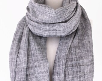 100% Pure Cotton Scarf/Lightweight Gauze/Extra Long Wrap/Light Gray Cotton Scarf/Fog Gray/Large Gray Shawl/Womens Mens Scarf