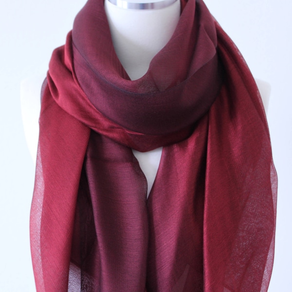 Soft Elegant Long Wrap Scarves/Deep Wine Red/Gradient /Silk Cotton Blend Scarf/Bridal Shawls/Women Scarves/Unisex Scarves