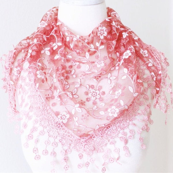 Pink Lace Scarf - Etsy
