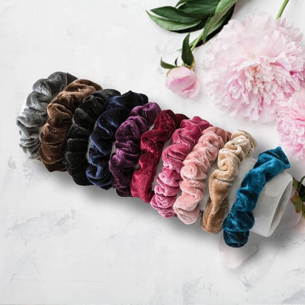 10 Colors/Scrunchies Set/Solid Color Thin Velvet Scrunchie Set/Small Satin Silk Scrunchie Set/Velvet Hair Elastic/Petite Hair Tie Set