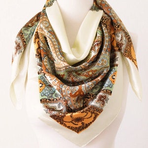 Large Satin Scarf/silky Hair Scarf/paisley 35 Square Neck Scarves ...