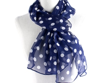 Soft Chiffon Polka Dots scarf/Chiffon Long Wrap Scarves/Chiffon Shawl/Black, White, Navy Blue, Red and Brown/Women Gift Scarves/3 for 29