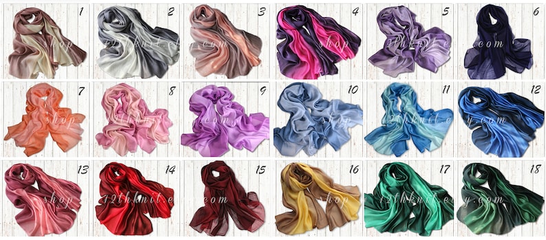 18 Colors/Long Silk Wrap/Soft Gradient Scarves/Bridal Shawls/Silver Yellow Pink Purple Beige Orange/Women Men Scarf/3 for 42 image 3