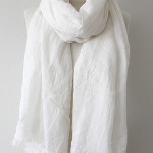 100% Pure Cotton Scarf/Lightweight Gauze/Extra Long Wrap/Ivory White Cotton Scarf/Large White Shawl/Womens Mens Scarf image 2
