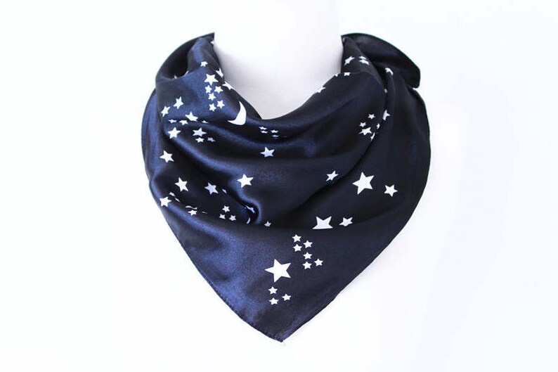 Moon and Star Square Scarves / Soft Silk Head Scarf / Scarf Etsy
