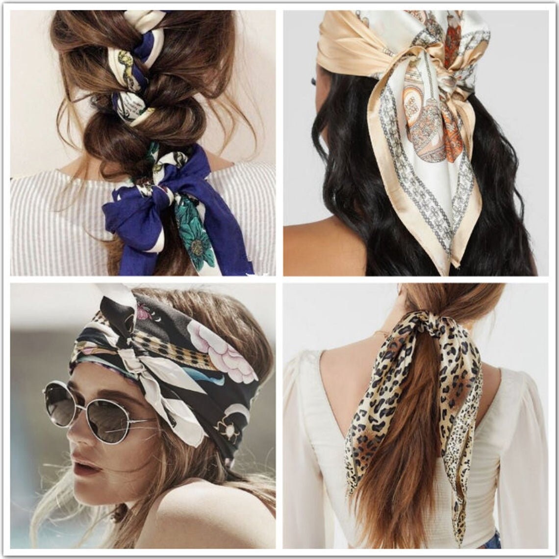 Large Satin Scarf/Silky Hair Scarf/Floral 35 Square Neck Etsy