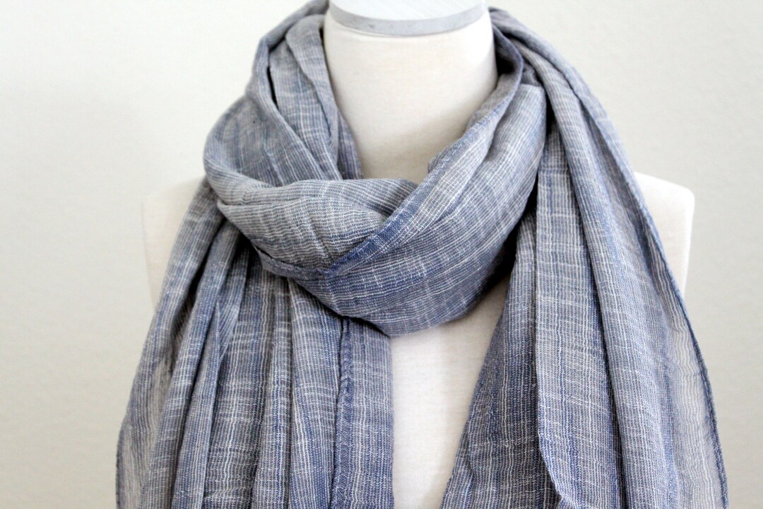 100 Pure Cotton Scarf/lightweight Extra Long Wrap/blue, Gray, Beige