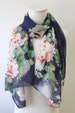 Soft Chiffon Poly Long Wrap Scarves/Floral Lightweight Scarf/Peony Flower and Butterfly/Pink Yellow Green Blue Purple/Spring Summer Scarves 