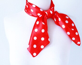 Polka Dot Square Scarves / Soft Silk Head Scarf / Scarf Headband / Red and White / Retro Vintage Wide Head Wrap / Bandanas