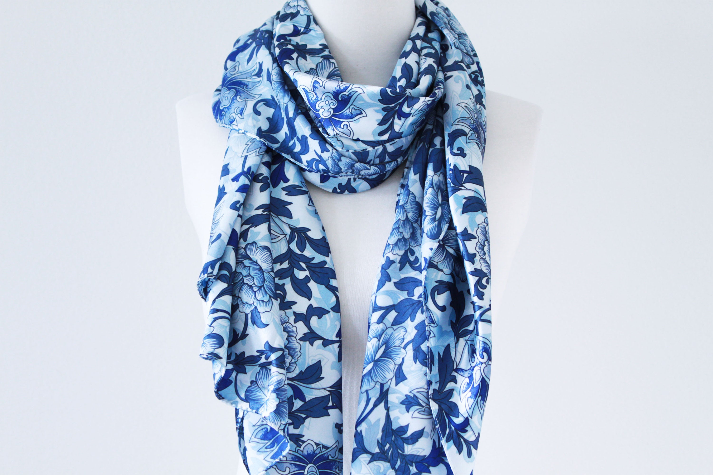 Brown Floral Mens Silk Scarf - Designer neck scarf for winters
