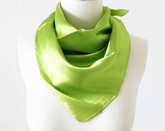 Green Solid Color Square Scarves/Soft Silk Head Scarf/Scarf Headband/Lime Green Solid Color/Retro Vintage Wide Head Wrap/Bandanas