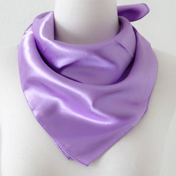 Lavender Purple Square Scarves / Soft Silk Head Scarf / Scarf Headband / Purple Solid Color / Retro Vintage Wide Head Wrap / Bandanas