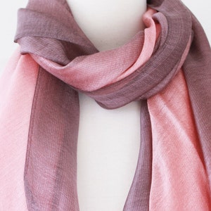 Soft Elegant Long Wrap Scarves/Pink Gray Gradient/Silk Cotton Blend Scarf Bridal Shawls/Women Scarves/Unisex Scarves