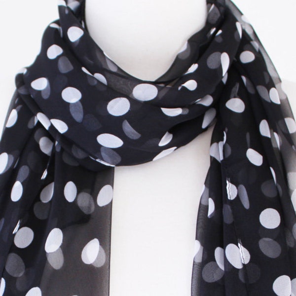 Soft Chiffon Polka Dots Long Wrap Scarves/Black, White, Navy Blue, Pink, Green, Light Blue, Beige Chiffon Wrap/Spring Summer Scarf/3 for 24