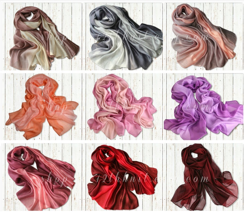 18 Colors/Long Silk Wrap/Soft Gradient Scarves/Bridal Shawls/Silver Yellow Pink Purple Beige Orange/Women Men Scarf/3 for 42 image 4