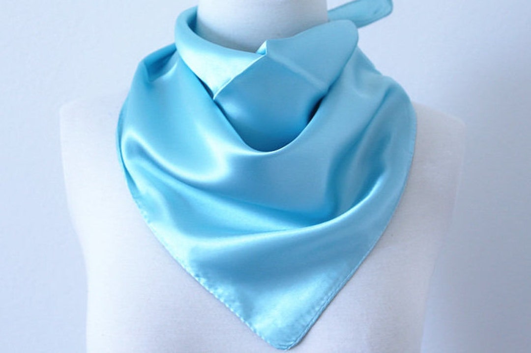 Light Blue Square Scarves / Soft Silk Head Scarf / Scarf Headband