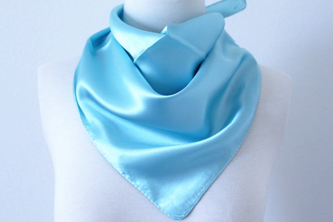 Light Blue Square Scarves / Soft Silk Head Scarf / Scarf Etsy