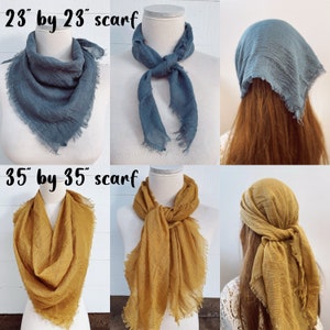 Cotton Blend Fringed Scarves/Soft Cotton Square Head Scarf Wrap/Cotton Hair Scarf/Solid Color Bandanas/Lightweight Gauze Bandana/3 for 29 image 5
