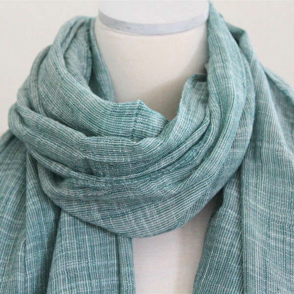 100% Pure Cotton Scarf/Lightweight Gauze/Extra Long Wrap/Teal Green Cotton Scarf/Celadon Green/Large Teal Green Shawl/Womens Mens Scarf