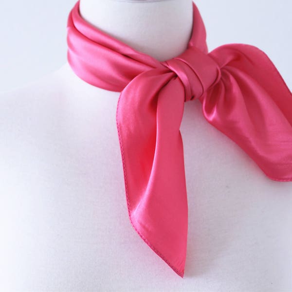 Rosebud Pink Square Silk Scarves/Soft Silk Head Scarf/Scarf Headband/Solid Pink Color/Retro Vintage Wide Head Wrap/Bandanas