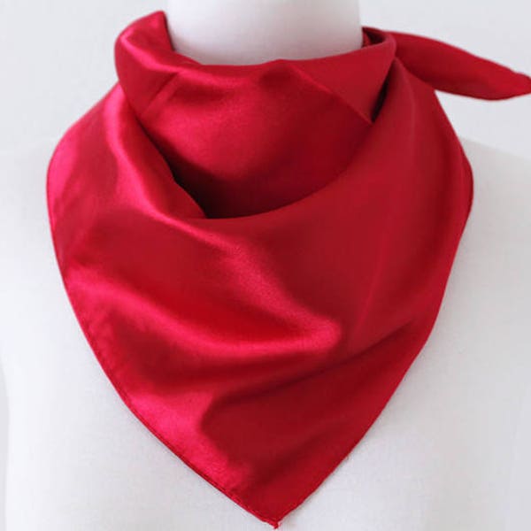 Red Square Scarves / Soft Silk Head Scarf / Scarf Headband / Red Solid Color / Retro Vintage Wide Head Wrap / Bandanas