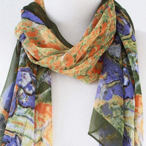 Soft Chiffon Long Wrap Scarves/Olive Green/Purple/Apricot Yellow/Blue/Pink Floral Scarf/Flower Spring Summer Scarf/Women Scarves /Handmade