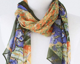 Soft Chiffon Long Wrap Scarves/Olive Green/Purple/Apricot Yellow/Blue/Pink Floral Scarf/Flower Spring Summer Scarf/Women Scarves /Handmade