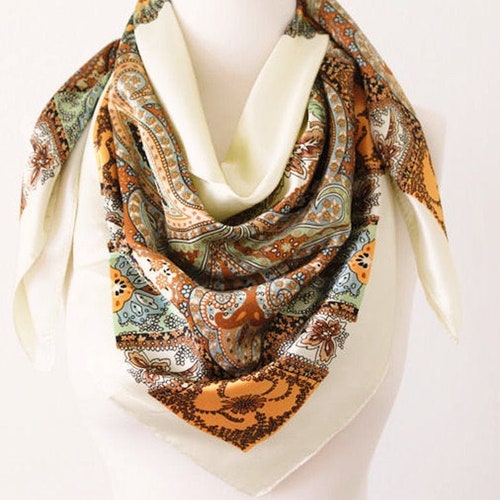 8 Colors Satin Paisley Square Scarves/silky Head Neck - Etsy